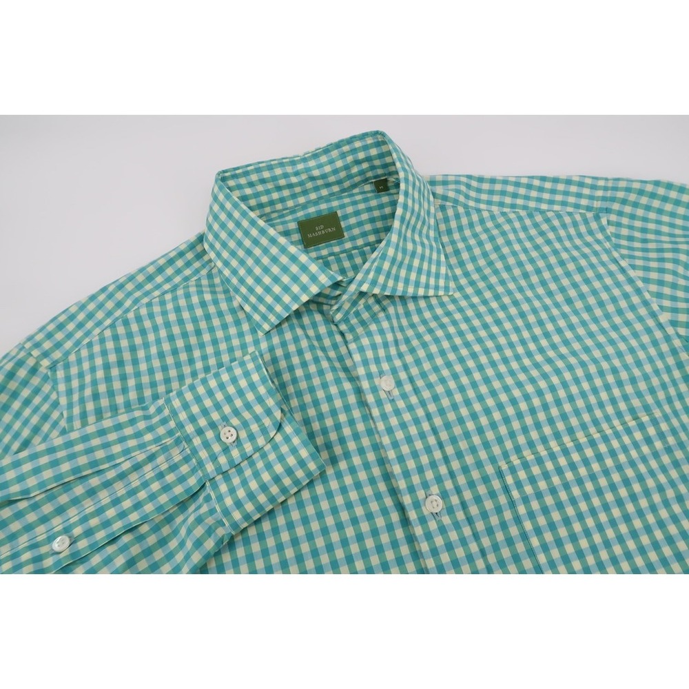 Sid Mashburn Button Front Shirt Mens Medium Green Gingham Check Long Sleeve